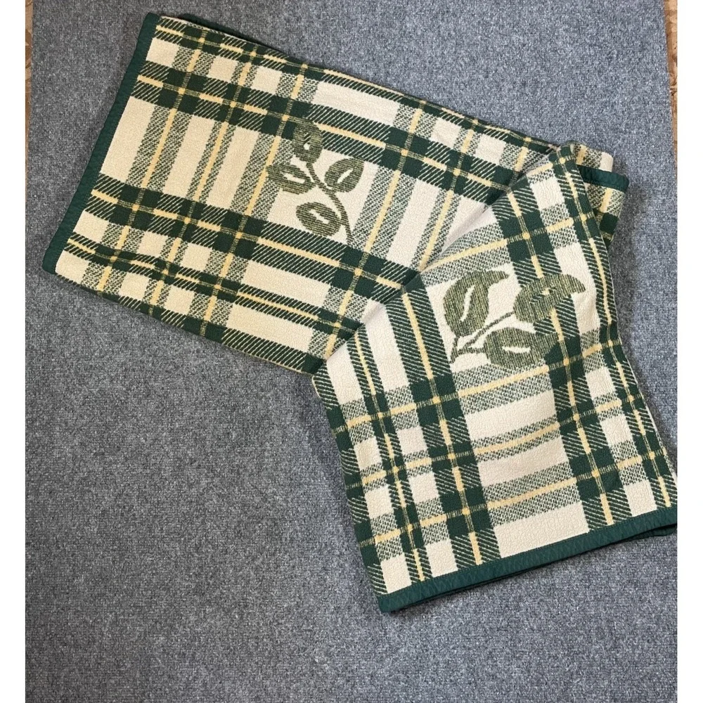 Vintage Biederlack Of America Plaid Botanical Blanket Green Yellow White 60